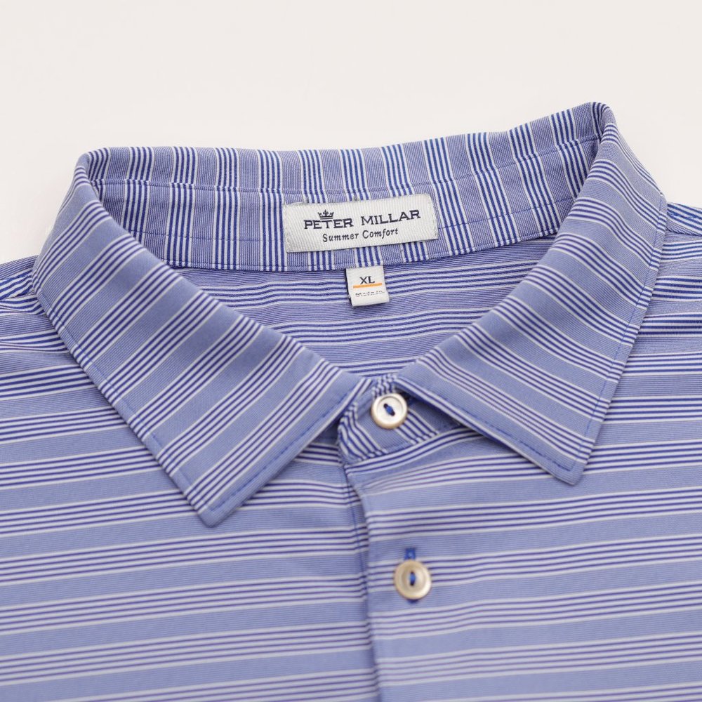 Peter Millar Summer Comfort Noble Performance Golf Polo - Blue Striped - Size XL